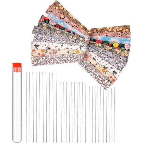 Dailylike 40 Pcs 1.25 x 78 inches Sewing Cotton Assorted Fabric Long Cotton Tape, Double Fold Bias Tape + Sewing Needles