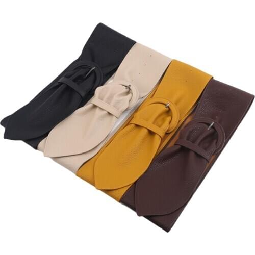 Women Fashion Wide Leather Belts For Dresses Blouse Buckle Ladies Western Trending Design Black Yellow Red Camel Long Belt