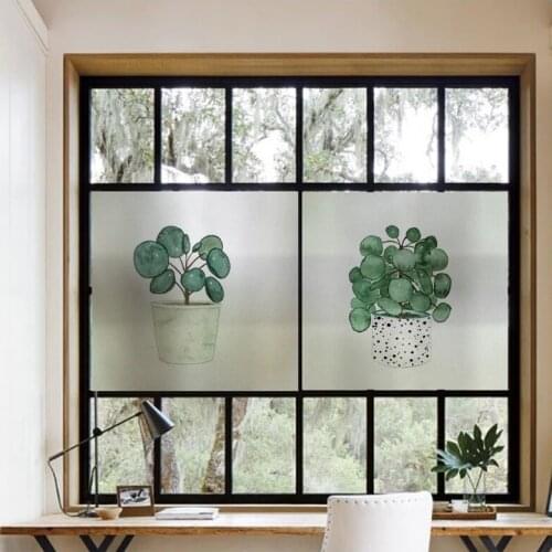 Custom size decorative glass film plant stickers for bathroom windows opaque anti-peeping shading frosted film window decals