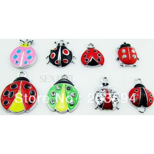 ME006 Wholesale 100Pcs/Lots DIY Alloy Mixed Enamel Ladybug Charms Fashion jewelry accessories, charms, pendants
