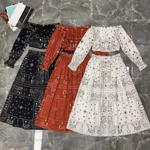 Pieces 3 Runway Fashion 2021 Summer Lantern Sleeve Slash Neck Short Blouse+Tube top+Long Split Skirt Party Sets