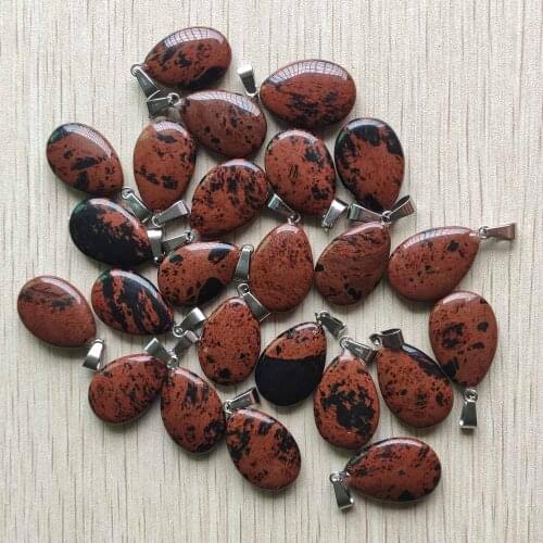 Fashion Natural Stone Mahogany Obsidian water drop charms pendants fit Necklaces making 24pcs/lot wholesale Free shipping
