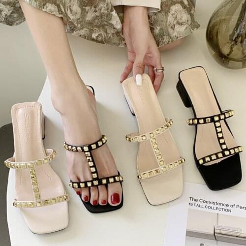 Fashion Women Sandals Low Mid Heels 1.57 Inches Beautiful Slippers（Size 35-43