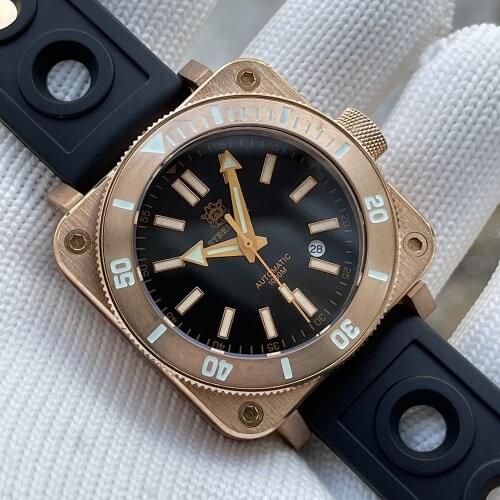 STEELDIVE SD1941S Square Solid Bronze Watch Men NH35 Automatic Diving Mechanical Super Luminous 1000M Diver Bronze Watches Men