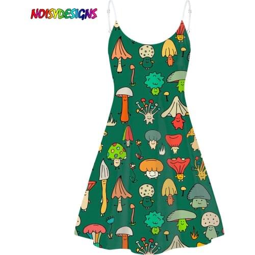 NOISYDESIGNS Summer Women Dress Cartoon Smile Mushroom Printed Sling Ladies Dresses A-Line Beach Dress Plus Size S-4XL Vestidos