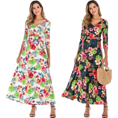 New 2021 Maternity Dress Bohemian V-Neck Pregnant Dress Three-Quarter Sleeve Confinement Clothing Maternity Set Clothes