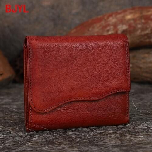 New retro leather tri-fold mini purse womens short wallet genuine leather female small card holder wallets women coin purses
