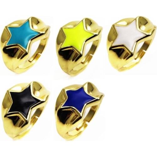 Opening adjustable ring pentagram rings Copper Zircon Drip paint color Rings five stars ring for women Party Jewelry