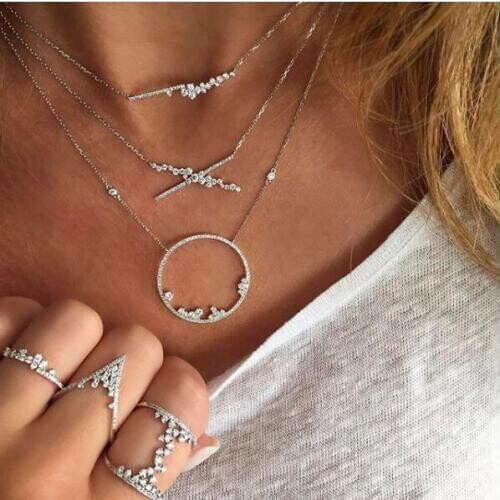 Necklace & Pendant With Silver Color CZ round circle Geometric simple fashion Necklaces For Women Statement Jewelry Gift