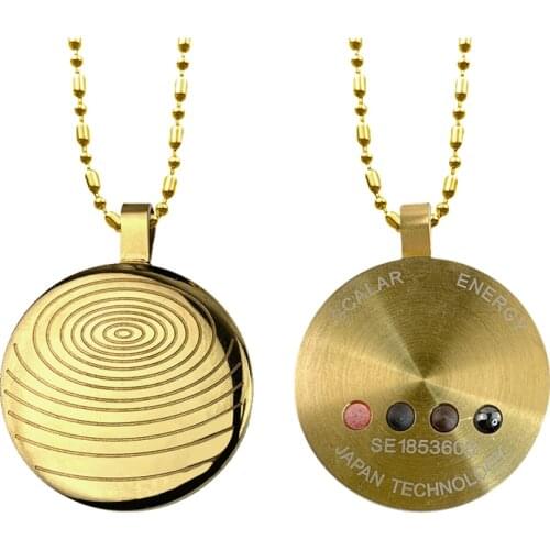 Golden Chain Spiritual Powerful Quantum Scalar Pendant Necklace with 4 Health Care Stones EMF Protection Necklace Balance Power