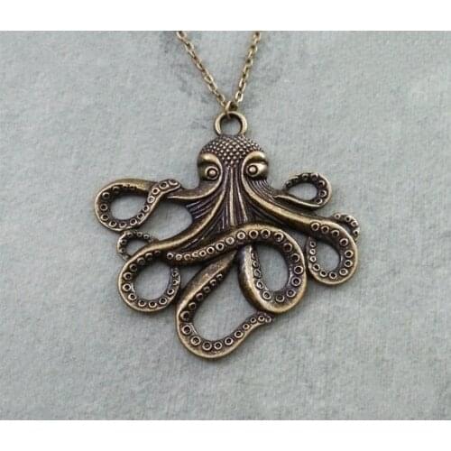Fashion Animal Big Octopus Pendant Necklace Antique Bronze Tone Glamour Mens Jewelry Simple Creative Friendship Gift