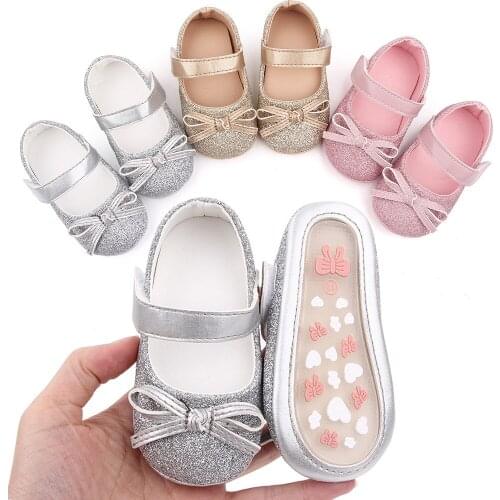 Girls First Walkers 2021 Spring And Summer Footwear Bow Decoration Princess Shoes PU Leather Baby Shoes Patchwork Flat Shoes