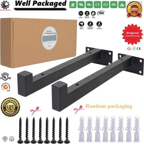 10/12Inch Industrial Shelf Brackets Black Iron Heavy Duty Farmhouse Wall Mounted Brackets for Floating Shelves,Hardware Supports