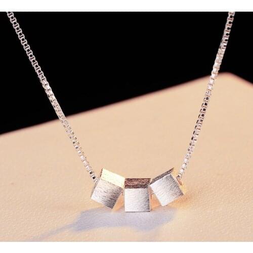 Simple Silver Color Long Cube Box Necklaces For Women Wedding Jewelry kolye collares colar