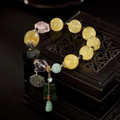 Luxury Amber DIY Bracelet Lady 14K Gold Charm Jewelry Bracelet Pink Crystal Butterfly Bracelet Valentine Gift