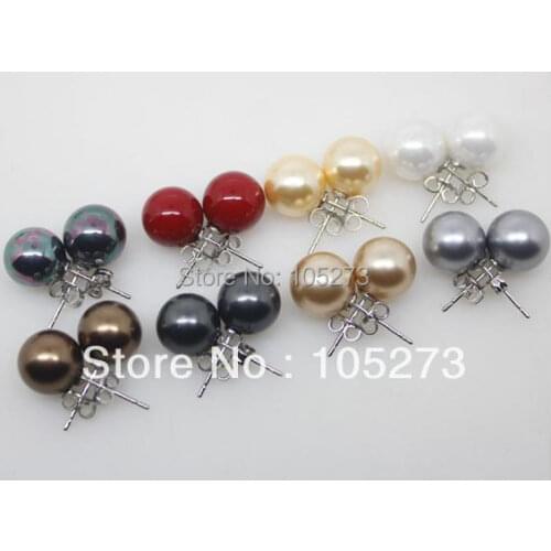 New Arriver Shell Jewelry Lots 8Pairs 10MM Mix Color Shell Mother Of Pearl Beads Earring Studs Low Price New Free Shipping