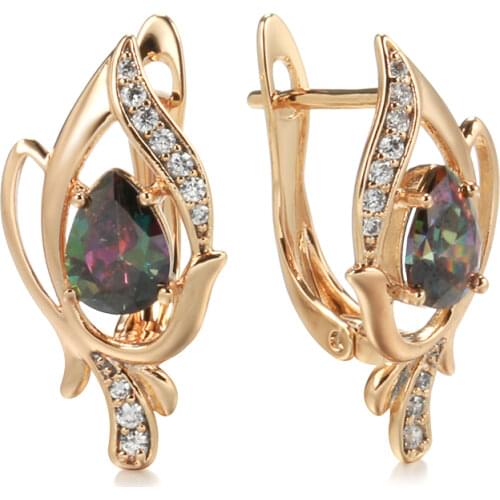 Kinel Fine Unusual Earings Fashion Jewelry 2021 Natural Zircon Stud Earring 585 Rose Gold Ethnic Pattern Vintage Wedding Jewelry