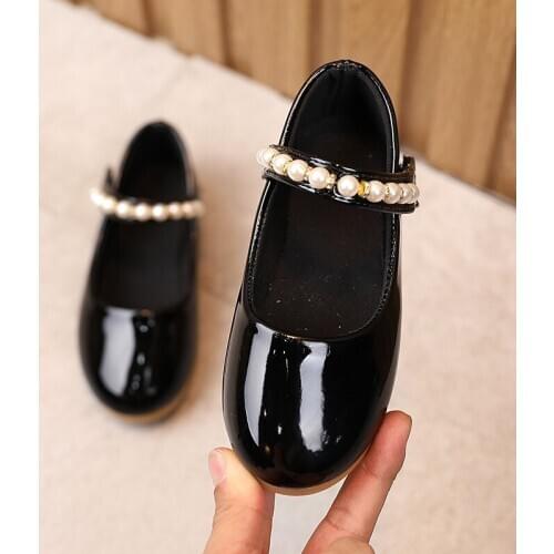 Girls Leather Shoes Autumn New Pearl Little Girl Shoes Fashion Bead Kids Girl Princess Dancing Shoes Size 21-36 SP092