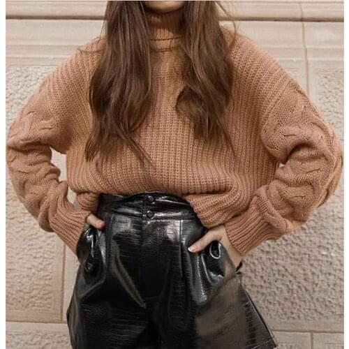 Foridol knitted turtleneck khaki sweater pullovers long sleeve oversized casual sweater tops basic autumn winter sweater