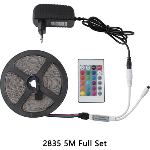 12V RGB LED Strip Light 5M SMD 2835 60Leds/M Waterproof Led strip 12 V Volt Tape Diode 12V Power Adapter + 24Key Controller