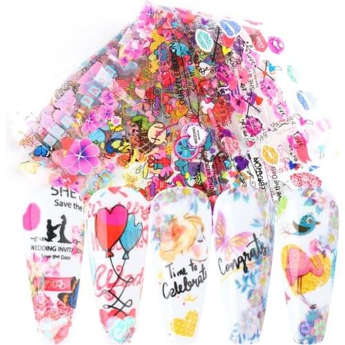 Rose Flower Balloon Decorations for Nails Mix Colorful Transfer Nail Foil Sticker Valentines Day Adhesive Paper 20*4cm/100*4cm