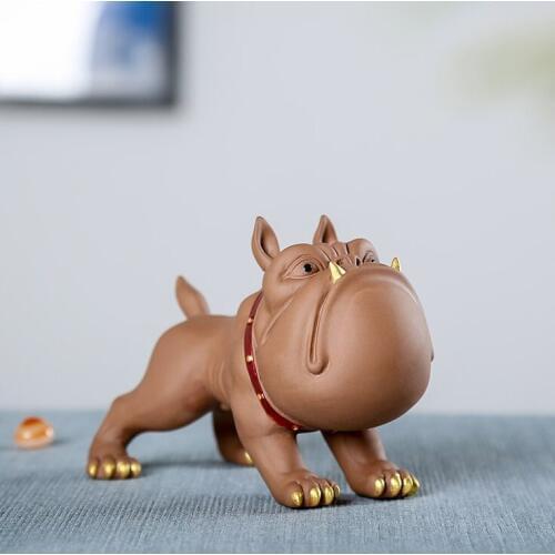 Vivid Purple Clay Pitbull Miniature Handmade Ceramics Bulldog Statue Stoneware Decoration Gift and Craft Ornament Accessories