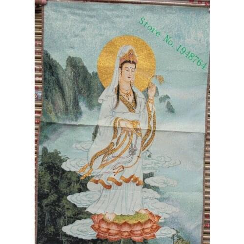 Thangka painting Tibetan Buddhist religious embroidery Ruyi Guanyin Bodhisattva religious mural hanging painting