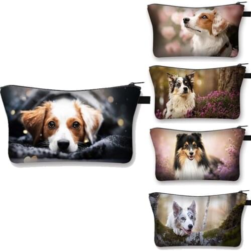 Lively Dog Printing Cosmetic Bag Women Portable Makeup Girls Storage Travel Bags Organizer Gift