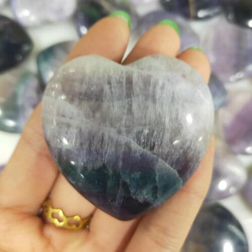 1pcs Natural Rainbow Fluorite Quartz Stone Heart Shaped Healing Crystal Heart Healing Decor Gift