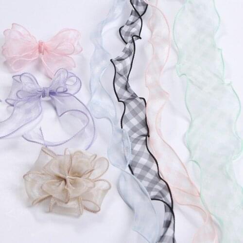 10 yards colored plaid overlaid snow gauze ribbon DIY bow hair accessories material gift flower packaging ribbon