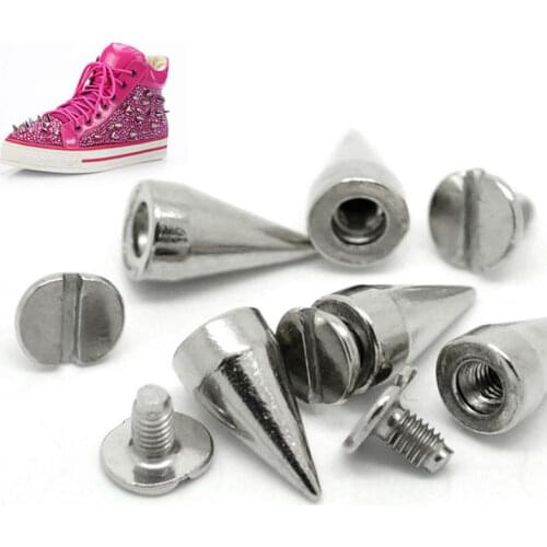 100x 14mm Silver Cone Spots Metal Studs Leathercraft Rivets Bullet Spikes Screw for Clothes Bags Belt Pet Collars Decoration DIY