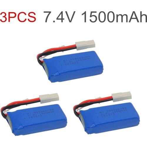 3PCS for wltoys car battery 7.4V 1500mAh battery For FT009 RC boat speedboat battery 7.4V 1500mah for Wltoys Racing car battery