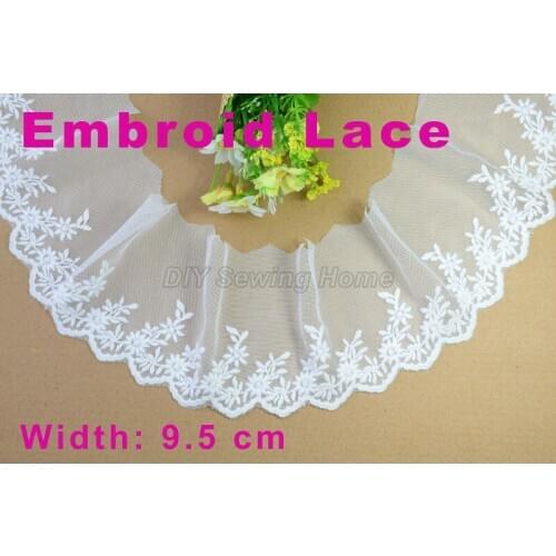 9.5cm width Cotton embroid lace sewing ribbon guipure trim or fabric warp knitting DIY Garment Accessories free shipping#3026