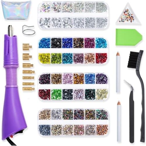 Hotfix Applicator DIY Hot Fix Rhinestone Applicator Wand Tool Kit with 2 Box Strass AAAAA Clear Glass Crystal Hot Fix Rhinestone