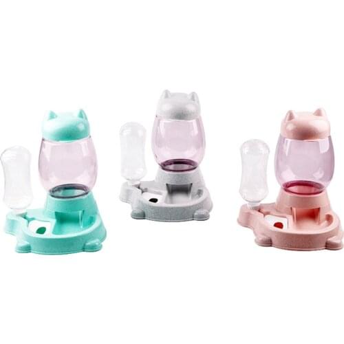 Pet Automatic Feeder Drinking Fountain with Bottled Grain Storage Water Dispenser Bucket Cartoon Feeding Pet Supplies Equipment