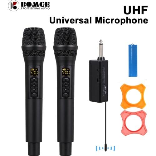 UHF Wireless Recording Karaoke Microphone Cordless 2 Mics Player Handheld Mic Echo Treble Bass Channel Selected with Receicer