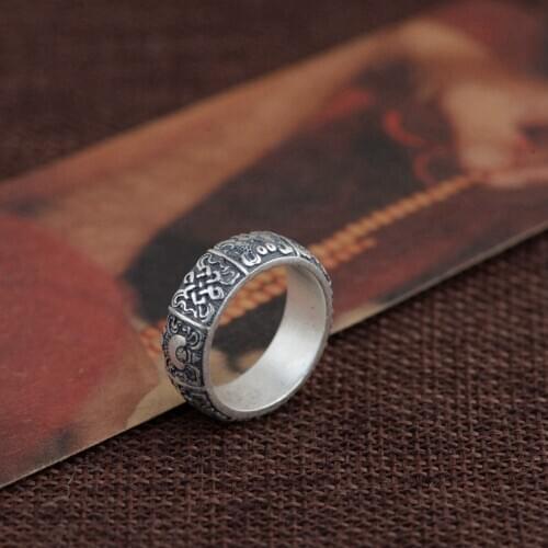 Auspicious fine silver ring Thai silver wholesale archaize style buddhist version wide bracelet lovers new product