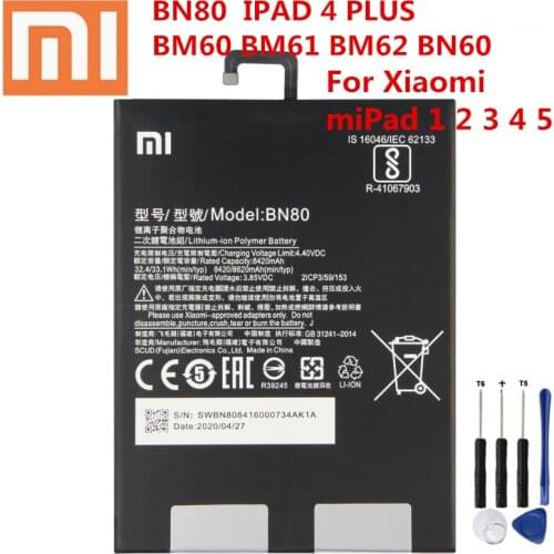 BM60 BM61 BM62 BN60 BN80 Battery For Xiaomi miPad 1 2 3 4 5 miPad Batery mi Tab 1 2 3 4 5 BN80 IPAD 4 PLUS Battery