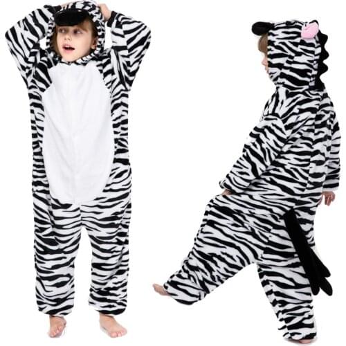 Boy Cartoon Sleepwear Hoodie Flannel Kigurumi Zebra Pajamas Kigurumi Unicorn Anime Onesies for Kids Halloween Party Costume