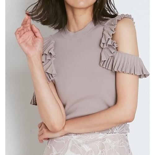 Elegant Solid Ruffles Pleated Shoulder Strapless Sweaters 2021 New Japan Style Knit Pullovers Summer All-math Women Tops