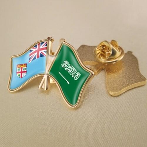 Fiji and Saudi Arabia Crossed Double Friendship Flags Lapel Pins Brooch Badges
