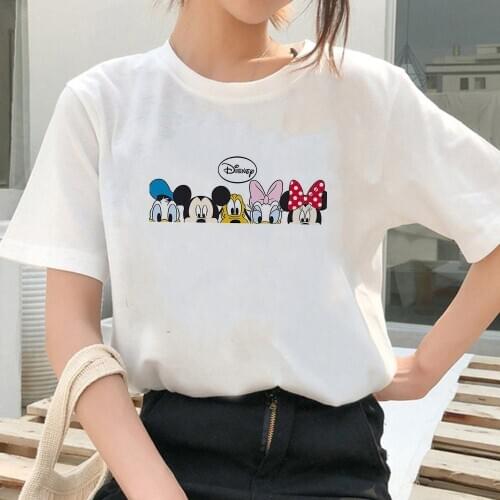 Tees Women T Shirt Disney Mouse Mickey Minnie Duck Donald Daisy Pluto Print T-shirt Casual White Short Sleeve Spring Summer Tops