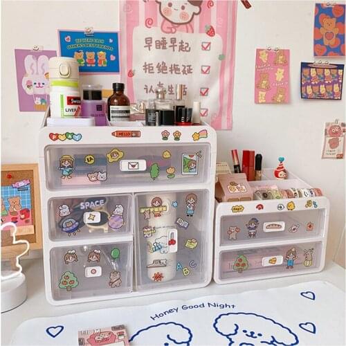 Storage Box Drawer Type Desktop Storage Transparent Plastic Large Capacity Cosmetic Stationery Storage School Office Supplies