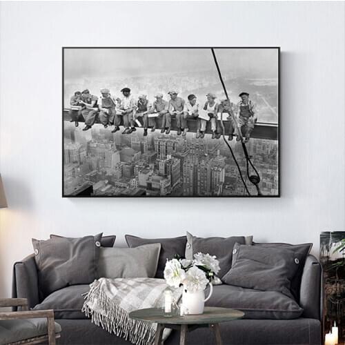 Lunch Atop a Skyscraper Canvas Painting Black White Wall Art Picture Modern Home Decor City Landscape Wall Picture Prints Poster