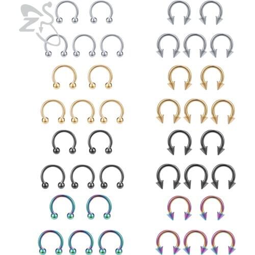 ZS Horseshoe 316L Surgical Steel Nostril Nose Rings 5 Pcs/lot 16G Circular Piercing Ball Body Jewelry Rings U-shaped Nose Rings