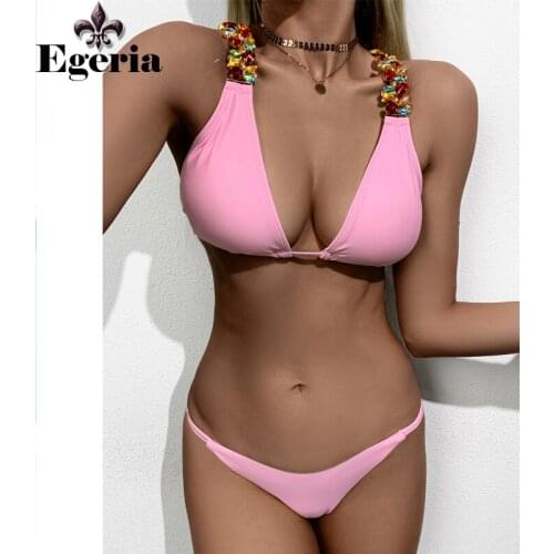 Bikini Set Women Sexy Diamond Crystal Chain Swimsuit Solid Color Split Swimwear Beach Bathing Suit Traje De Baño Para Mujer