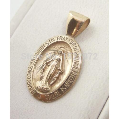 Hot sales Solid 14K Yellow Gold Miraculous Medal Virgin Mary Catholic cheap custom 3d medals low price gold medals