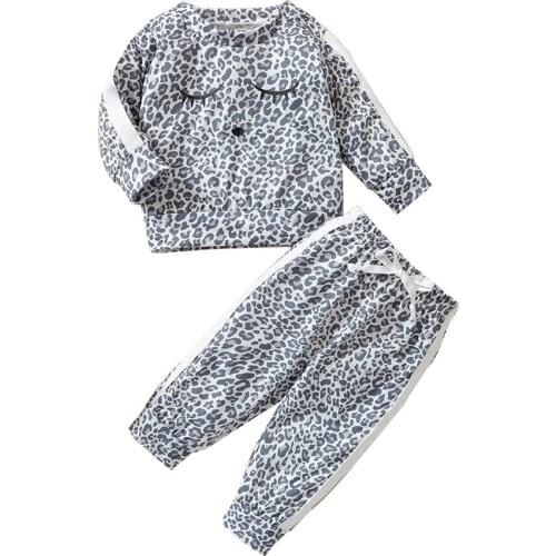 2021 0-3Y Toddler Boy Girl Clothing Tracksuit Cartoon Leopard Print Long Sleeve Sweatshirt+Striped Long Pants Spring Autumn 2pcs