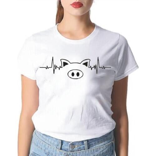 Fashion Pig Heartbeat Women Tshirt Short Sleeve Casual Shirt Tee Shirt Femme Hipster Harajuku T Shirt Women Tops Camiseta Mujer