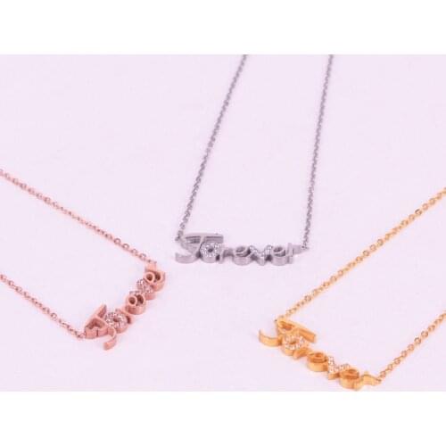 Trendy cnc micro diamond Forever titanium steel necklace eternal English pendant clavicle chain